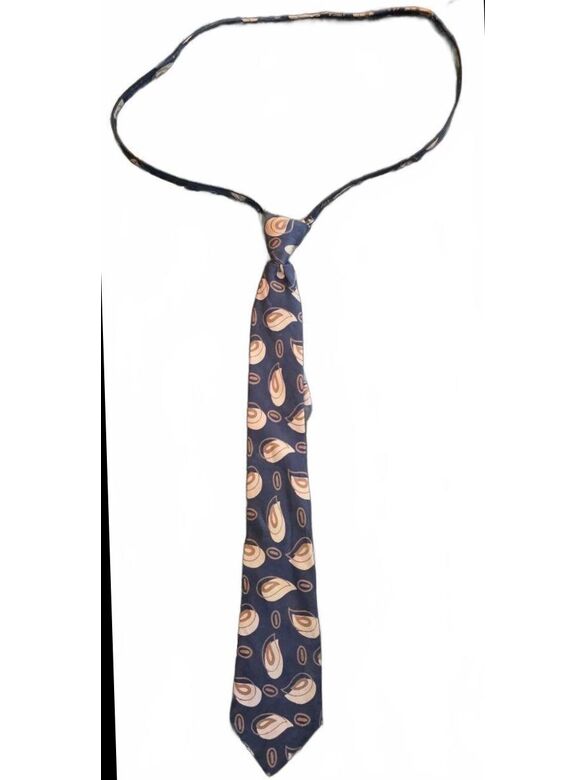 Vintage 70s? Patented World Tie Zip Tie Navy Tan Geometric